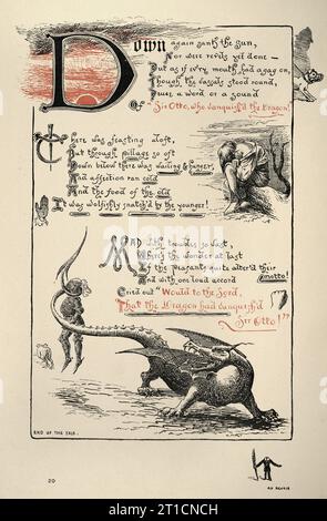 Page du Chevalier et du Dragon de Thomas Hood, mythologie fantastique, illustré par Ernest Maurice Jessop Banque D'Images