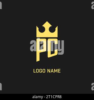 Forme de couronne de bouclier de logo PC de monogramme, graphique vectoriel de style de logo initial élégant et luxueux Illustration de Vecteur