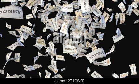 billet de banque de papier d'argent volant cent dollar isolé dans le rendu 3d de fond noir Banque D'Images
