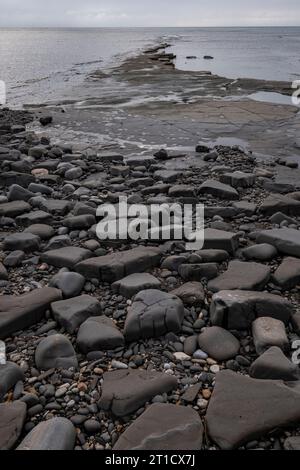 La plage rocheuse inhabituelle et le rivage de Kimmeridge Bay sur la côte Jurrasic dans le Dorset, en Angleterre. Banque D'Images