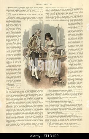 Illustration vintage pour l'histoire Josette Marsin par Ernest Daudet, femme nettoyant une blessure sur un poignet d'homme, français, 19e siècle Banque D'Images