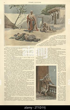 Illustration vintage R'Dija par Grandin, Afrique du Nord arabe, homme assassiné, Assassin, Français, années 1890, 19e siècle Banque D'Images