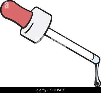 Pipette ou compte-gouttes en verre avec couvercle en caoutchouc rouge et sérum liquide dans l'illustration vectorielle Illustration de Vecteur