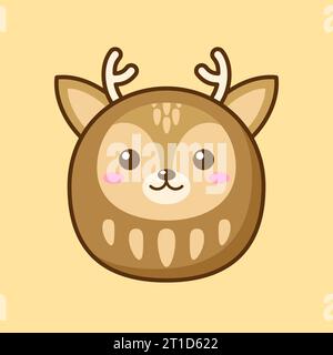 Mignon et Kawaii style japonais Daruma Doll Deer Illustration de Vecteur