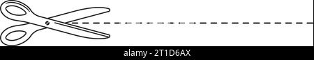 Illustration de contour vectoriel de ligne de coupe en pointillés et ciseaux Illustration de Vecteur