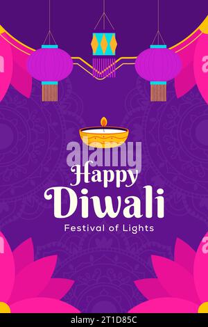 joyeux festival diwali de l'illustration de bannière verticale légère Illustration de Vecteur