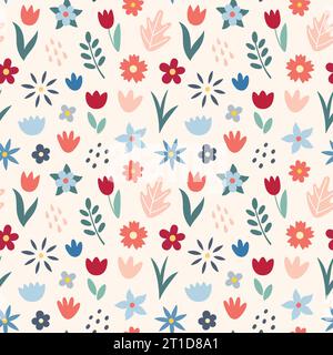 Fleurs et feuilles des objets et formes un motif sans couture. Abstrait simple dessiné à la main diverses formes et griffures. Art contemporain texture tendance moderne. Illustration de Vecteur