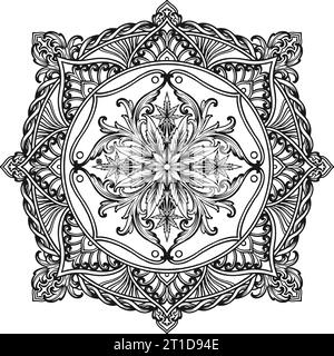 Élégantes feuilles de mandala de cannabis fleurissent des illustrations vectorielles monochromes pour votre logo de travail, t-shirt de marchandises, autocollants et dessins d'étiquettes, affiche, gr Illustration de Vecteur