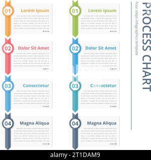 Tableau du processus vertical, organigramme modèle, des éléments de conception infographiques avec les nombres, et du texte, des infographies, workflow, étapes, options, vec Illustration de Vecteur