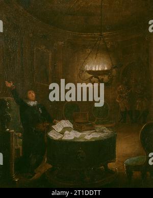 Le président Gustaf Adolf Reuterholm ouvre les lettres Armfeltska au Palais de Stockholm en 1794, (fin 18e-début 19e siècle). La conspiration Armfelt de 1793 était un complot pour destituer le régent de jure Duc Charles et le régent de facto Gustaf Adolf Reuterholm (1756-1813), dirigeants du gouvernement de régence de Gustave IV Adolf de Suède, et les remplacer par Gustaf Mauritz Armfelt, le favori du père du roi Gustave III de Suède. Banque D'Images