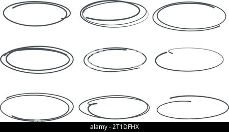 Ensemble de gribouilles ovales. Bulles dessinées à la main pour surligner, notes, texte. Cadre simple, collection d'éléments de conception, illustration vectorielle Illustration de Vecteur