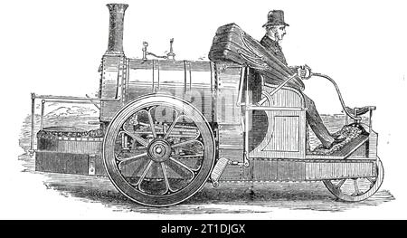 Locomotive à vapeur pour les routes communes, construit pour le comte de Caithness, 1860. '...un wagon à vapeur... avec lequel sa Seigneurie, accompagnée de Lady Caithness, le révérend, W. Ross, et M. Rickett, "voyagea vers le nord; " en fait, conduit d'Inverness au château de Barrogell, une distance de 150 miles, pratiquement en deux jours, et qui est considérée comme l'entreprise la plus audacieuse et la plus difficile enregistrée dans les annales de la locomotion routière... sur ces parties de la route où une certaine distance en avant pouvait être vue, il a atteint une vitesse de dix-huit miles à l'heure... en s'arrêtant pour l'eau, sortant du carrosse Banque D'Images