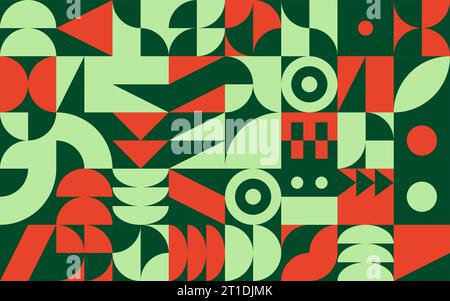 Fond de Noël avec des formes bauhaus ou néo-géo. Décoration de vacances d'hiver de Noël. Illustration de Vecteur