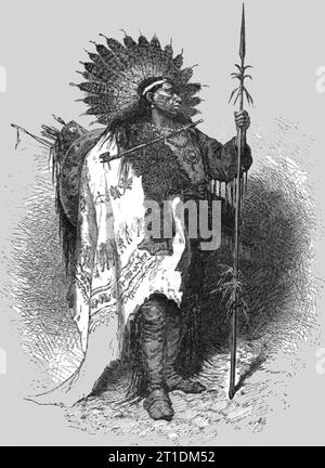 « Le chef en robe de guerre complète ; Une vie de médecins parmi les Indiens d'Amérique du Nord », 1875. Extrait de 'Voyages illustrés' de H.W. Bates. [Cassell, Petter et Galpin, c1880, Londres] et Galpin. Banque D'Images