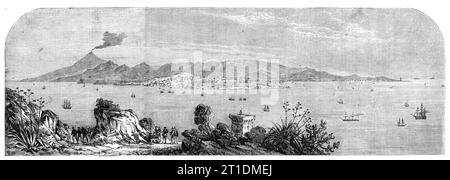 "Mon dernier regard sur la Sicile", prise par notre artiste spécial, Frank Vizetelly, de la côte de Calabre, entre Reggio et St. Giovanni, 1860 ans. 'La vue qui en découle est extrêmement fine. Sur la côte opposée se trouve la ville en forme de croissant de Messine ; avec le mont Etna sur sa droite, et un peu au-dessus, sur sa gauche, le promontoire bas de Faro, avec sa tour avançant dans la mer, comme pour rencontrer la côte italienne; alors que faiblement vu au loin est le petit rocher de feu Stromboli, formant un paysage splendide, l'un des plus beaux même dans la Méditerranée, une mer dont les rives sont remarquables Banque D'Images