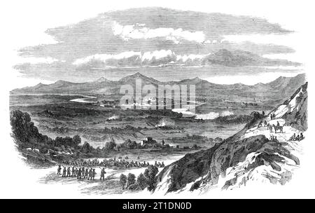 Vue de Capua, depuis Monte St. Angelo - d'après un croquis de notre artiste spécial, Frank Vizetelly, 1860. 'Le croquis sur lequel notre gravure est prise a été fait... peu de temps avant la bataille sur le Volturno a eu lieu. Sur le terrain au premier plan est bivouacké un bataillon de garibaldiens servant de soutien à la ligne avancée jetée par l'armée nationale. Les maisons incendiées à mi-distance avaient été occupées par les Garibaldiens mais les napolitains qui arrivaient en force obligeaient les quelques troupes qui les tenaient à se replier. Le Skirmishing se passe à l'extrême droite, sur les deux rives du vol Banque D'Images