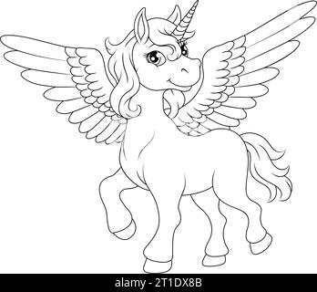 Licorne Pegasus Wings Horn Horn Animal Cartoon Illustration de Vecteur