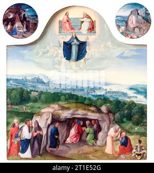 Joachim Patinir, l'Assomption de la Vierge à la Nativité, la Résurrection, l'adoration des Mages, l'Ascension du Christ, Saint Marc et un Ange, et Saint Luc et un bœuf, peinture à l'huile sur panneau vers 1510 Banque D'Images