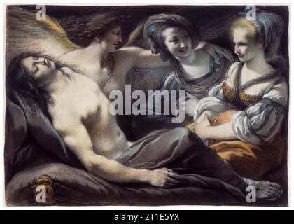 Giuseppe Cades, Armida regarde le Rinaldo endormi, dessin à la craie, vers 1785 Banque D'Images