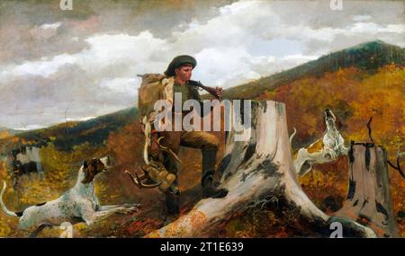 Winslow Homer, Un chasseur et des chiens, peinture à l'huile sur toile, 1891 Banque D'Images