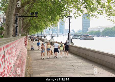 Les gens marchent sur le chemin Albert Embankment, Londres, Angleterre Banque D'Images