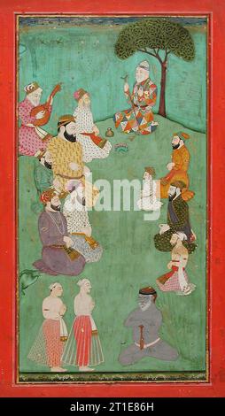 Rencontre imaginaire de Guru Nanak, Mardana Sahab et d'autres Gurus sikhs, c1780. Banque D'Images