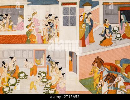 Les Pandavas dans la cour du roi Drupad, Folio d'un Mahabharata ([Guerre des] Grands Bharatas), entre c1775 et c1800. Banque D'Images