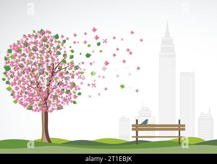 Fond de printemps avec arbre à fleurs. Vecteur Illustration de Vecteur