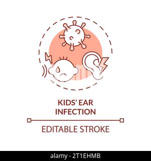 Concept d'infection de l'oreille pour enfants en ligne mince personnalisable en 2D. Illustration de Vecteur