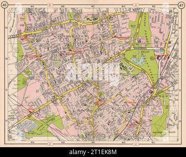 NE LONDRES. Walthamstow Leytonstone Leyton Lea Bridge Snaresbrook 1953 ancienne carte Banque D'Images