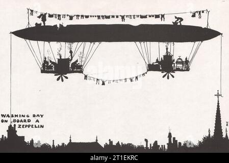 HEATH ROBINSON. Journée de lavage à bord d'un Zeppelin. Imprimé de la première Guerre mondiale 1973 Banque D'Images