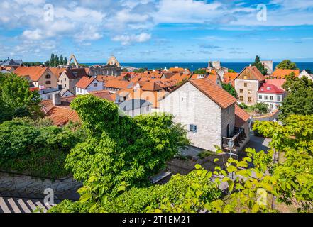 Vue panoramique de la ville médiévale Visby, île de Gotland, Suède. Banque D'Images