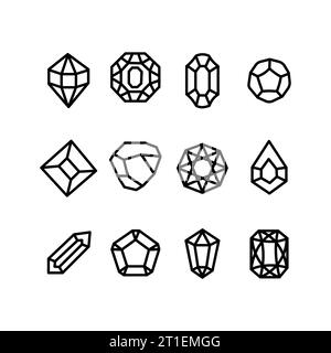 Jeu de vecteurs d'icônes GEM. Collection de signes d'illustration de diamants de gemmes géométriques. symbole de bijoux précieux saphir. Illustration de Vecteur