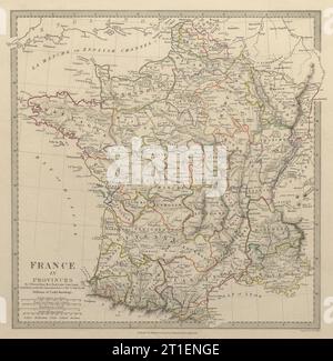FRANCE avec PROVINCES pré-révolutionnaires. Couleur originale de la main SDUK 1844 map Banque D'Images