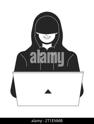 Pirate dans la capuche sourire trait plat noir blanc vecteur caractère Illustration de Vecteur