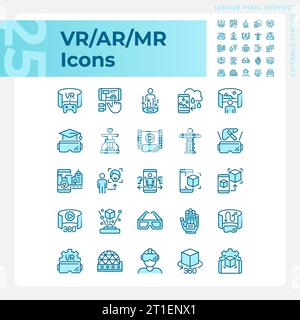 Jeu d'icônes VR, AR et MR bleues personnalisables 2D. Illustration de Vecteur