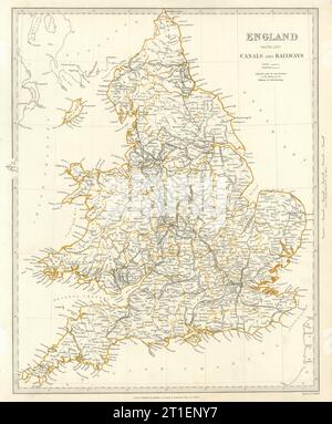 ANGLETERRE ET PAYS DE GALLES. Canaux et chemins de fer. SDUK 1844 ancienne carte antique carte graphique Banque D'Images