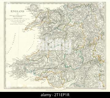 MIDLANDS DE L'OUEST DU PAYS DE GALLES ET DE L'ANGLETERRE. Affichage des comtés. Couleur originale.carte SDUK 1844 Banque D'Images