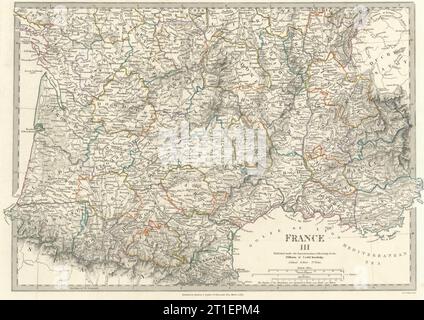 FRANCE STH.Aquitaine Pyrénées Provence Languedoc Rhône Auvergne.SDUK 1844 carte Banque D'Images