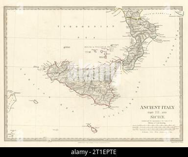 ITALIE ANTIQUE SUD.Sicile Brutii Melita (Malte).Original color.SDUK 1844 carte Banque D'Images