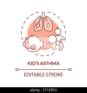 Concept d'asthme enfant à ligne mince personnalisable 2D icône rouge Illustration de Vecteur