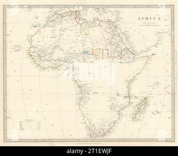 Carte de l'Afrique d'avant beaucoup d'exploration. Montagnes de Kong.Population.SDUK 1844 Banque D'Images