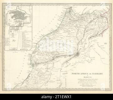 MAROC 'Afrique du Nord ou Barbarie' Maroc. Plan de la ville de Marrakech. Carte SDUK 1844 Banque D'Images