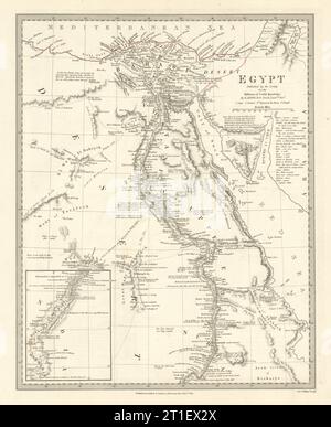 ÉGYPTE. Vallée du Nil. Couleur de contour d'origine. SDUK 1844 ancienne carte antique Banque D'Images