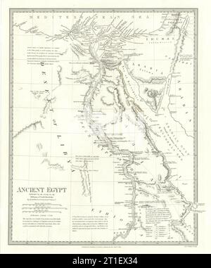 ÉGYPTE ANCIENNE. Vallée du Nil. Couleur du contour d'origine. Carte ancienne SDUK 1844 Banque D'Images