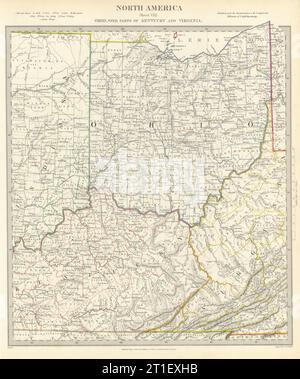 ÉTATS-UNIS. Ohio avec des parties du Kentucky, de la Virginie et de l'Indiana. Comtés. Carte SDUK 1844 Banque D'Images