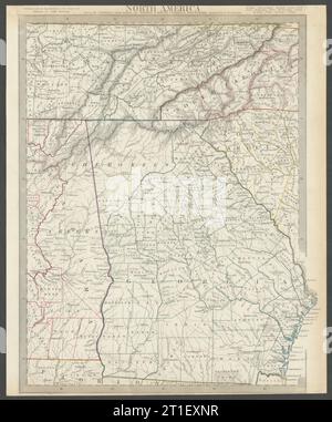 ÉTATS-UNIS. Alabama Géorgie Cherokee & Muscogee villages. TN NC SC FL. Carte SDUK 1844 Banque D'Images