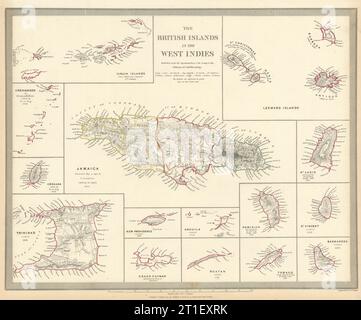 ANTILLES BRITANNIQUES. Antilles Jamaïque Îles Caïmans Vierges. SDUK 1844 ancienne carte Banque D'Images