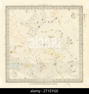 ASTRONOMIE CÉLESTE. Carte des étoiles. Carte stellaire, V. pôle Nord. SDUK 1847 vieux Banque D'Images