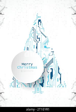 Arbre de noël technologique à partir d'un circuit électronique numérique. Illustration de Vecteur